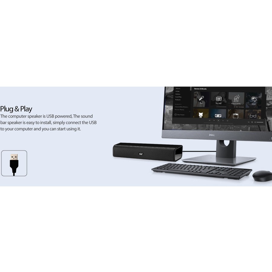 Adesso Xtream S5 USB-Powered Desktop Computer Sound Bar Speaker with Dynamic Sound- 5W x 2 - Portable Adesso Xtream S5 USB-Powered Desktop Computer Sound Bar Speaker with Dynamic Sound- 5W x 2 - Portable